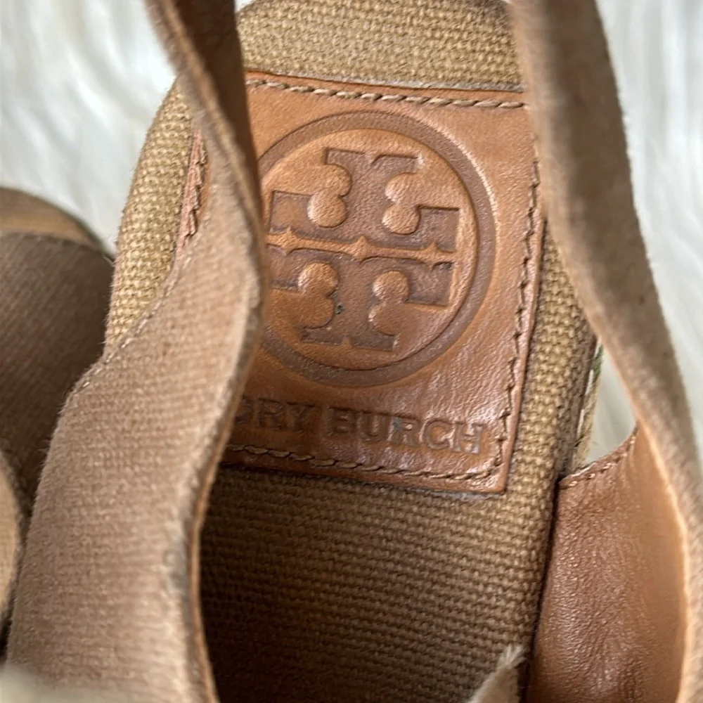 Tory Burch crossover platform espadrille wedge sandal size 7